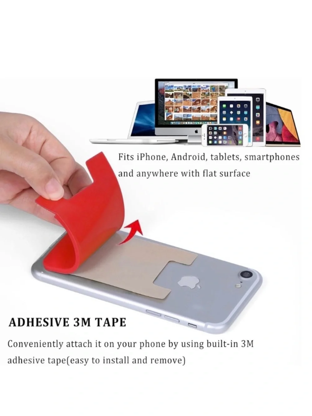 💞 New Red Adhesive Silicone Card Holder Sleeve for Smartphones